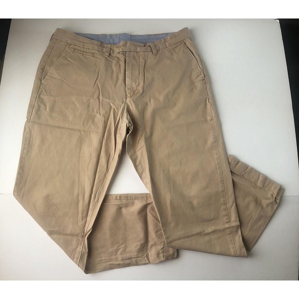 Tommy Hilfiger Custom Fit Chino Pants Men's 36x29 Tan Flat Front Cuffed
